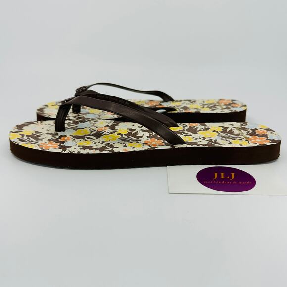 Tory Burch Women's Soho Reverie Walnut Brown Floral Flat Flip Flops 81071 Size 8 - Picture 7 of 14